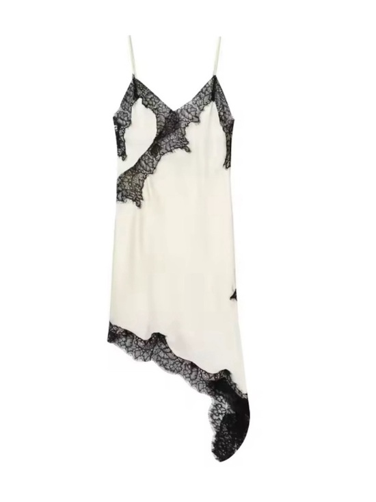 Dresses & Skirts - NWT - Lace Silk Slip Dress White & Black - Mini Dress - Y2K-Bohemian Zara Like